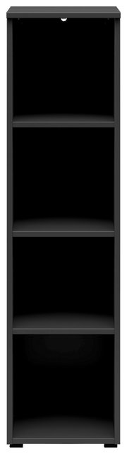 Schwarzes Regal mit vier offenen Fächern, frontale Ansicht