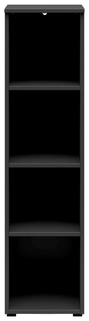 Schwarzes Regal mit vier offenen Fächern, frontale Ansicht