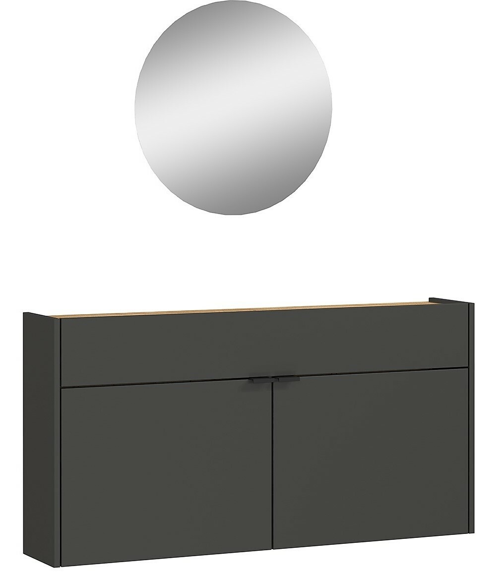 MID.YOU Garderoben-Set AMECA Schwarzes Garderoben-Set mit rundem Spiegel, Frontalansicht