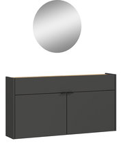 Schwarzes Garderoben-Set mit rundem Spiegel, Frontalansicht