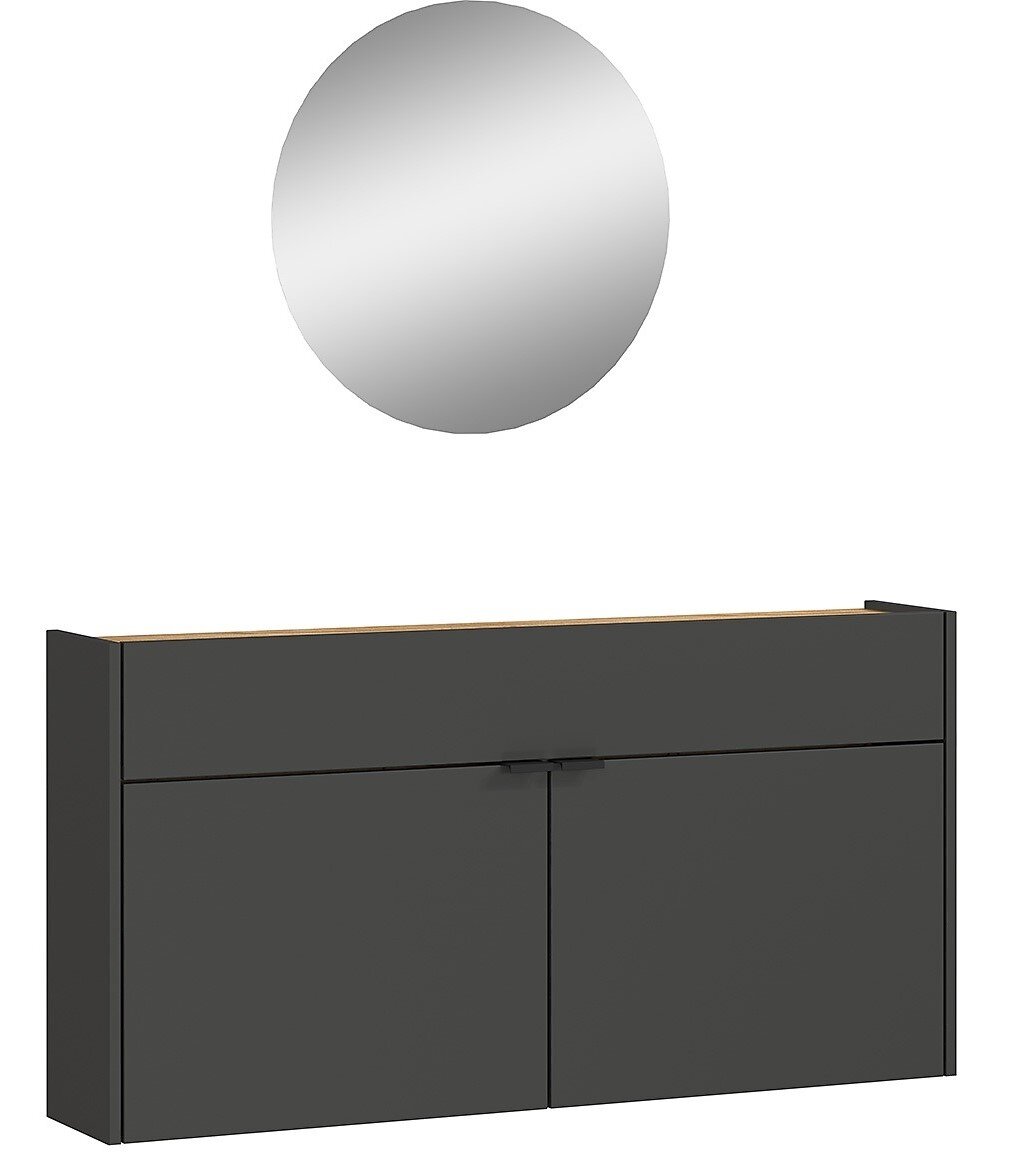 MID.YOU Garderoben-Set AMECA Schwarzes Garderoben-Set mit rundem Spiegel, Frontalansicht