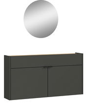 Schwarzes Garderoben-Set mit rundem Spiegel, Frontalansicht