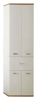 Hochschrank 53 cm in weiß mit Holzdetails, frontale Ansicht