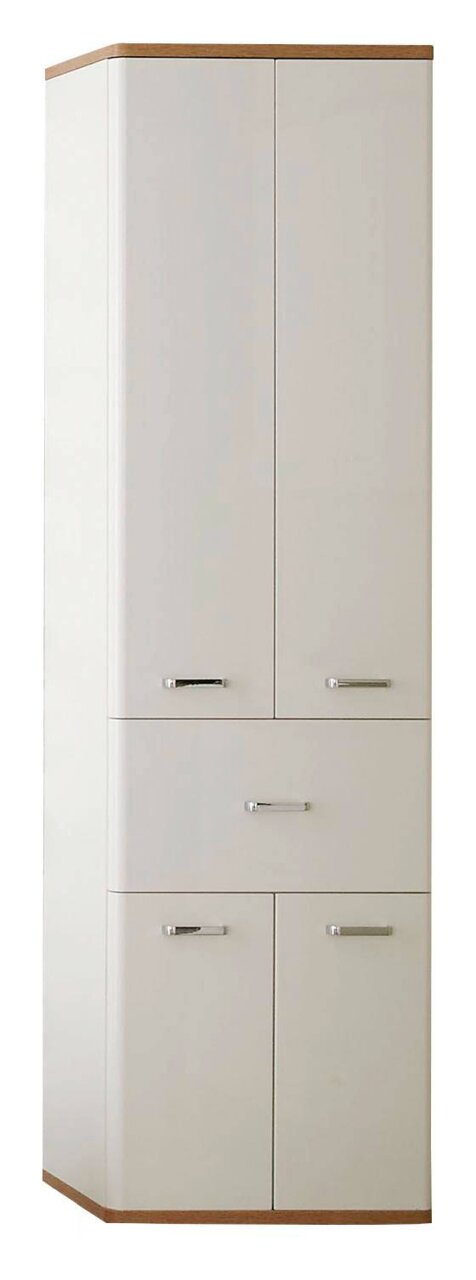 XORA Hoge kast 53 cm NALA Hoge kast van 53 cm in wit met houten details, vooraanzicht