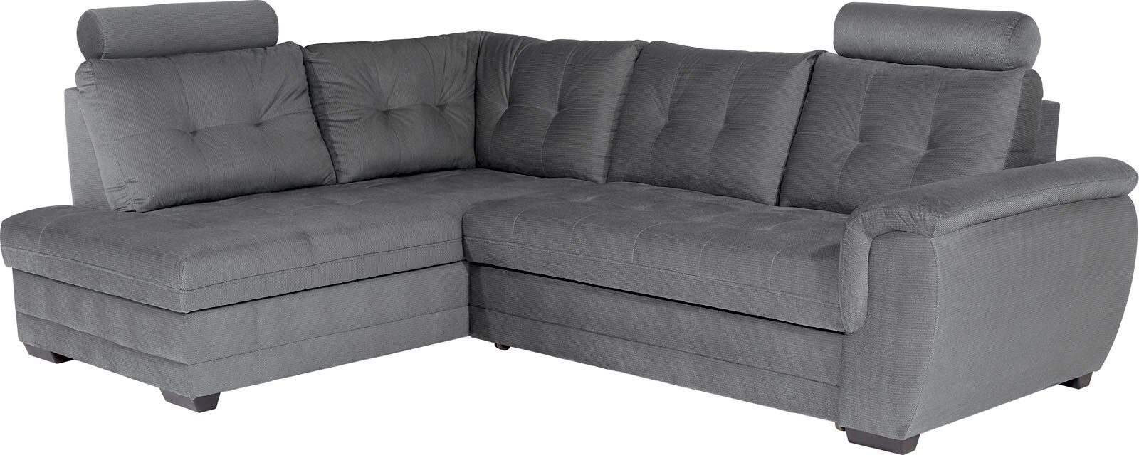 Graue Rundecke mit Kopfstützen, seitliche Perspektive