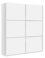 Moderner, weißer Schwebetürenschrank mit zwei Türen, seitliche Perspektive