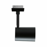 Schwarzer Schienenspot Luxe, seitliche Ansicht, zylindrische Form mit verstellbarem Kopf.