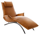 Braune Funktionsliege Koinor JOLEEN aus Leder mit gebogenem Metallgestell, seitliche Perspektive
