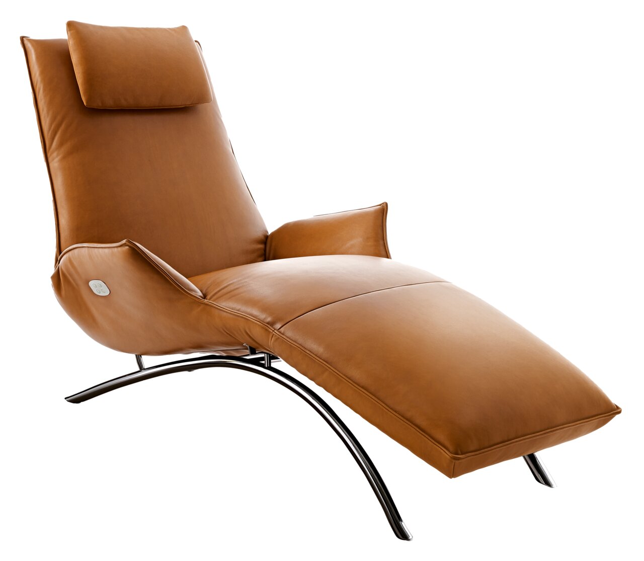 Koinor Funktionsliege JOLEEN Braune Funktionsliege Koinor JOLEEN aus Leder mit gebogenem Metallgestell, seitliche Perspektive