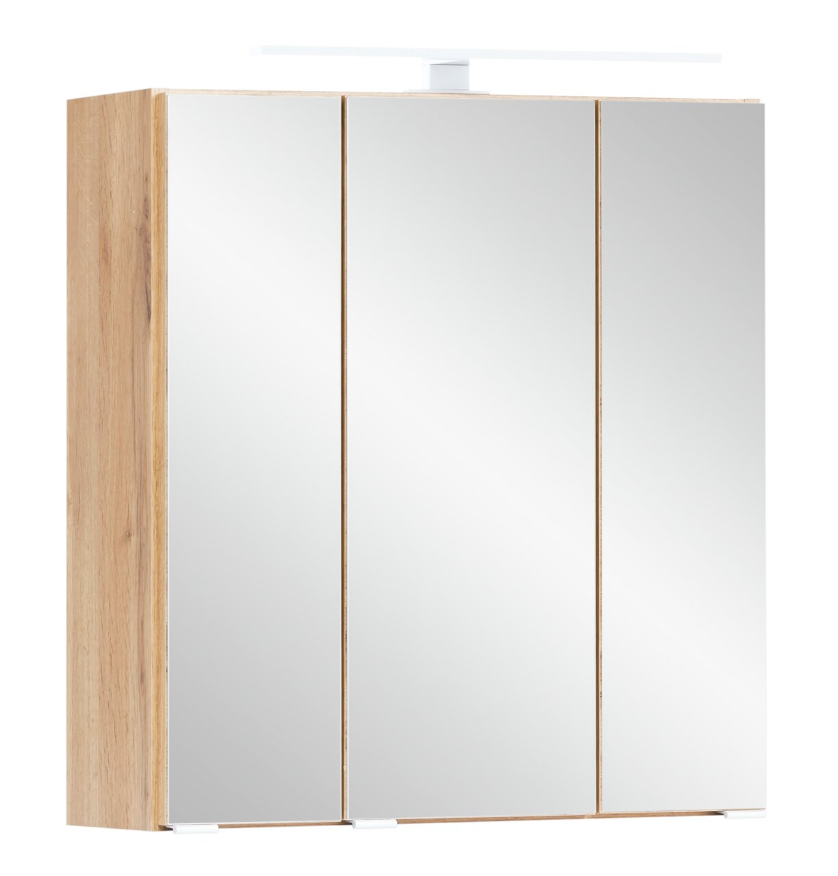 XORA Spiegelschrank VILLACH Spiegelschrank mit drei Türen und Holzrahmen, seitliche Perspektive