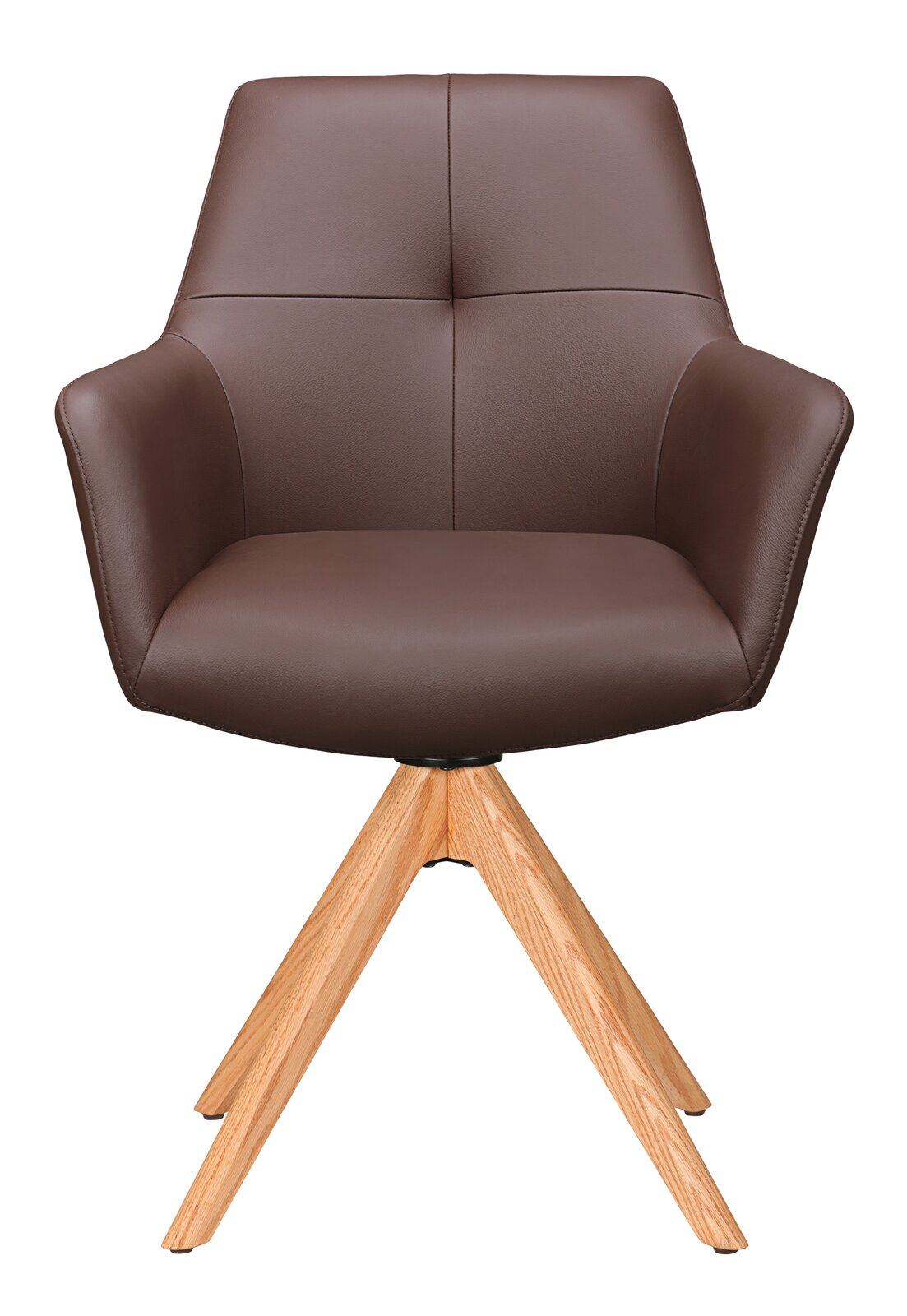 Brauner Armlehnstuhl mit Holzbeinen, Frontalansicht