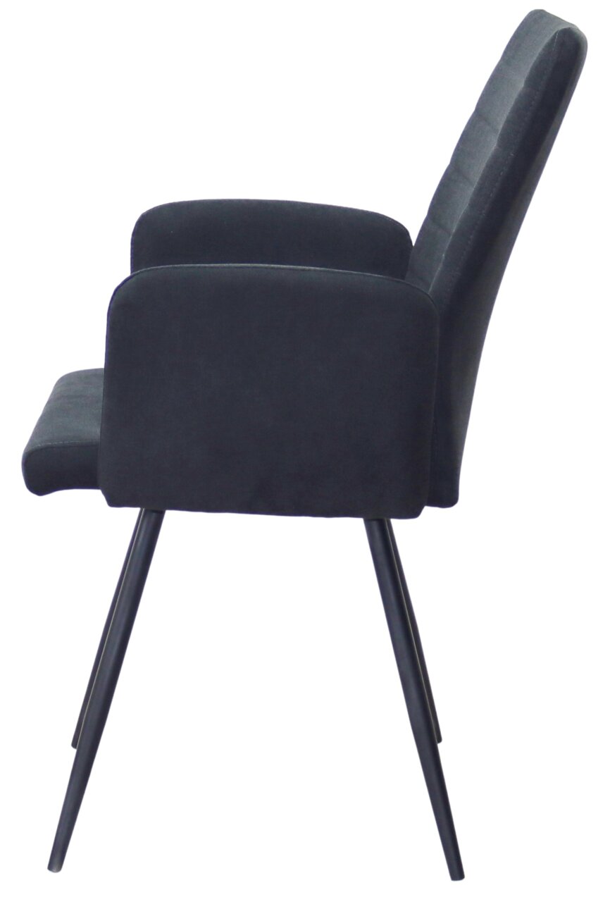 Z2 Armlehnstuhl PARIS Seitliche Ansicht eines modernen Armlehnstuhls mit schwarzem Stoffbezug und schlanken Metallbeinen.