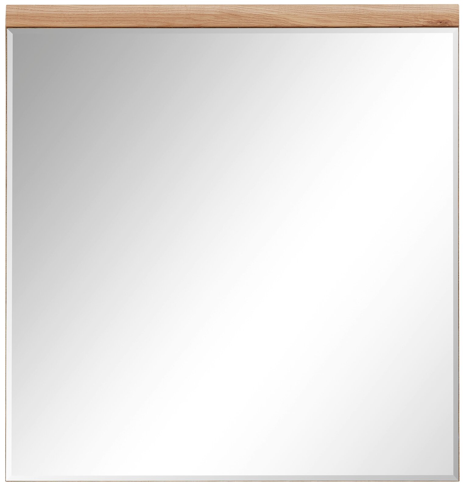Rechteckiger Spiegel mit Holzrahmen an der Oberseite, Frontalansicht