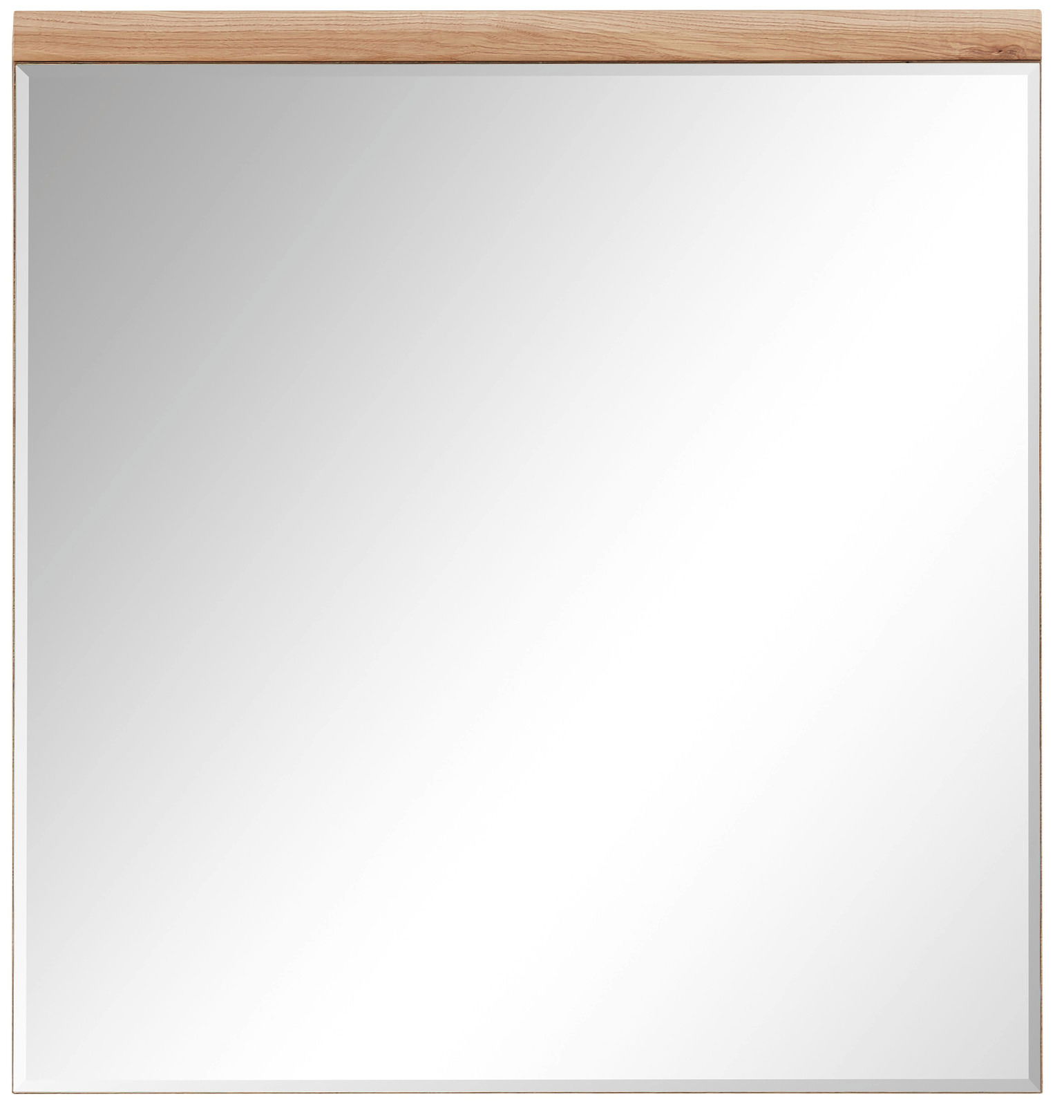 Rechteckiger Spiegel mit Holzrahmen an der Oberseite, Frontalansicht
