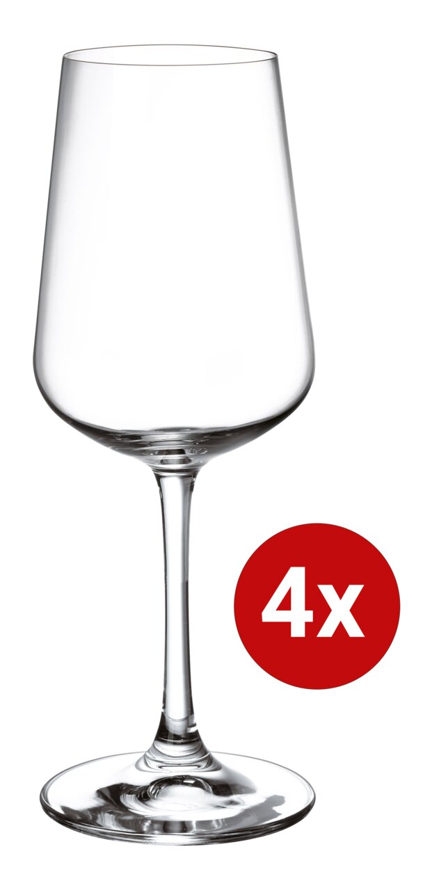 Villeroy & Boch Set van 4 witte wijnglazen OVID Weißweinglas aus einem 4er-Set Ovid, frontal abgebildet mit rotem Kreis und der Zahl 4x.
