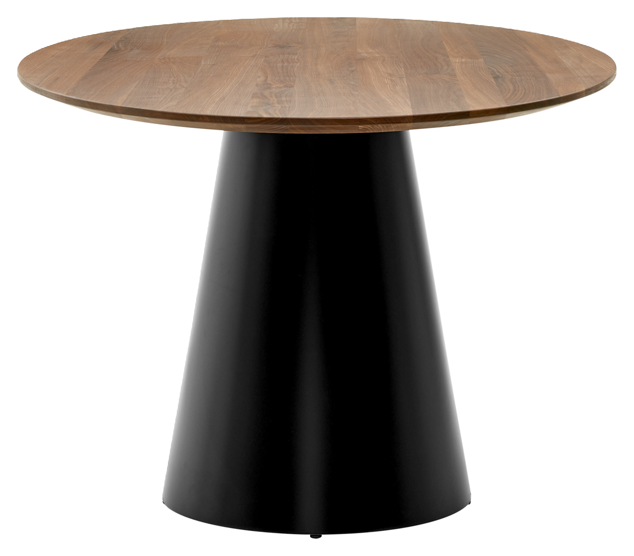 Musterring Esstisch MR JUSTB! Runder Esstisch mit Holzplatte und konischem schwarzen Sockel, Frontalansicht