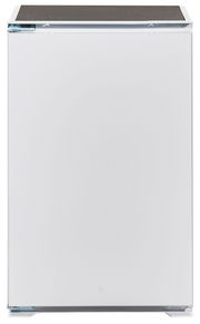 Frontansicht eines weißen Küchenblocks ohne sichtbare Griffe oder Verzierungen.