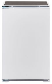 Frontansicht eines weißen Küchenblocks ohne sichtbare Griffe oder Verzierungen.