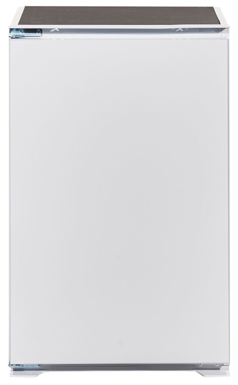 Frontansicht eines weißen Küchenblocks ohne sichtbare Griffe oder Verzierungen.