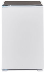 Frontansicht eines weißen Küchenblocks ohne sichtbare Griffe oder Verzierungen.