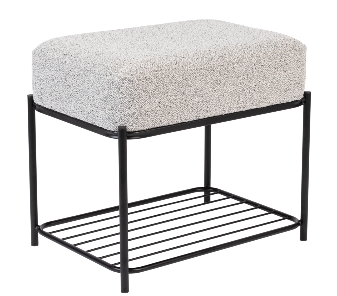 Z2 Hocker MILOU Moderner Hocker mit grauem Polster und schwarzem Metallgestell, seitliche Perspektive