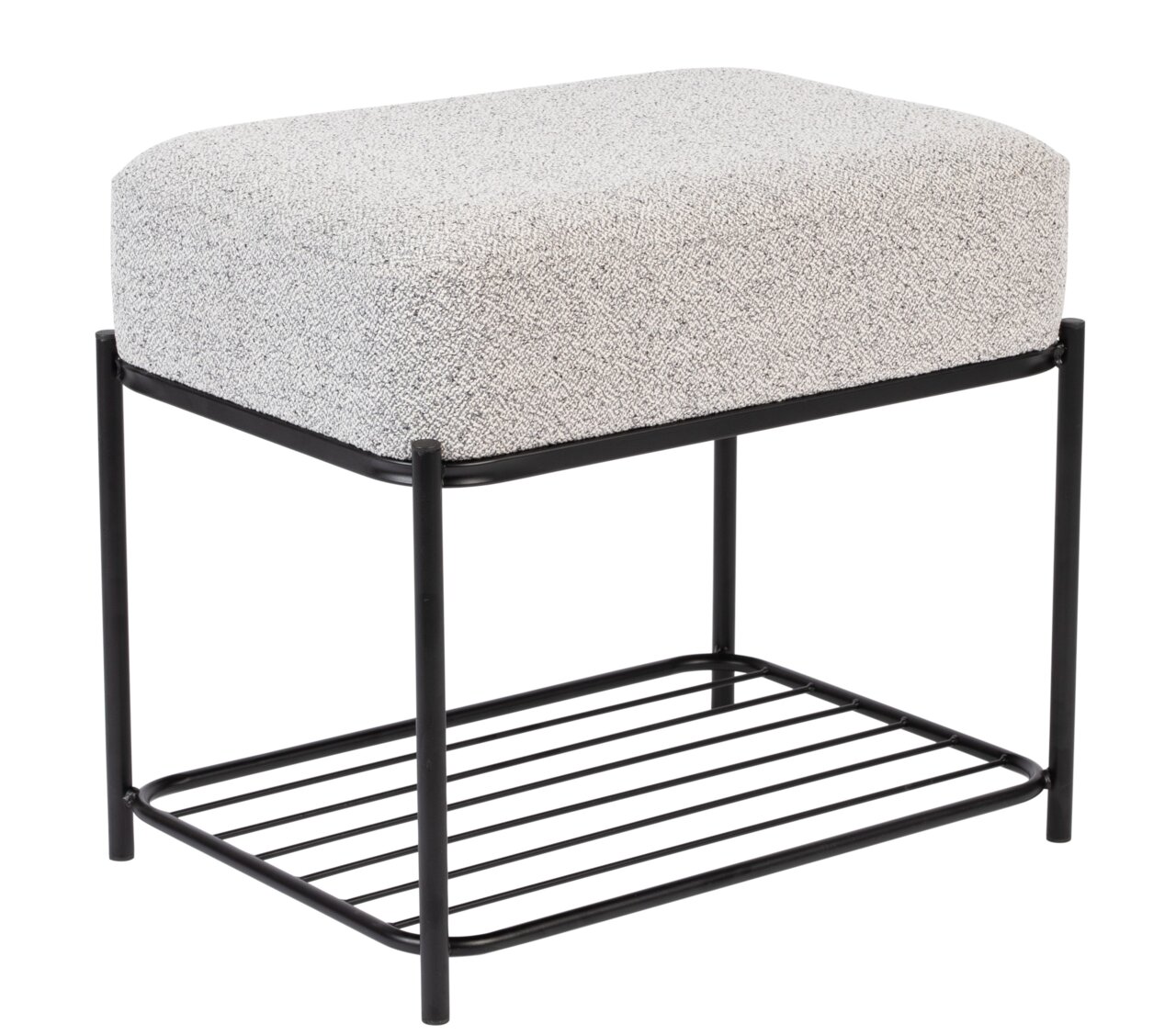 Z2 Kruk MILOU Moderne poef met grijze bekleding en zwart metalen frame, zijaanzicht