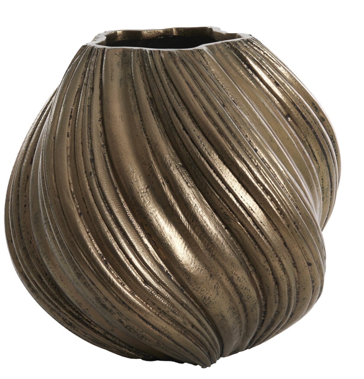 Light&Living Vase YATUNG Nahaufnahme einer dekorativen Vase mit spiralförmigem Design in antikem Goldton.