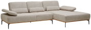 Beige longchair-set met verstelbare armleuningen, moderne metalen poten, aanzicht van links vooraan