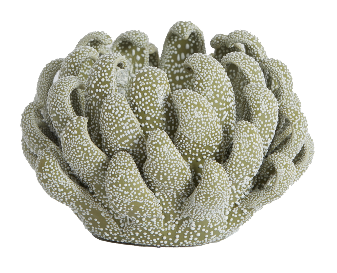 Light&Living Teelicht SERINA Dekoratives Teelicht in Form einer Koralle mit grüner und weißer Punktstruktur, seitliche Perspektive
