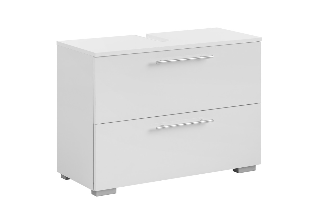 Stylife Waschbeckenunterschrank CARLOS Moderner weißer Waschbeckenunterschrank mit zwei Schubladen, seitliche Perspektive