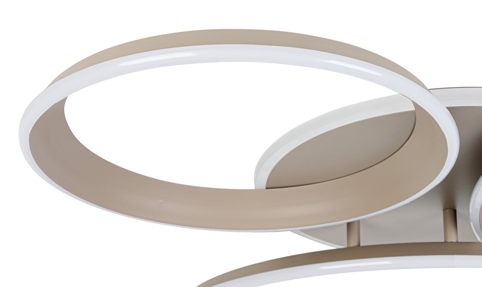 Moderne led-plafondlamp met cirkelvormig ontwerp, gezien vanaf de zijkant