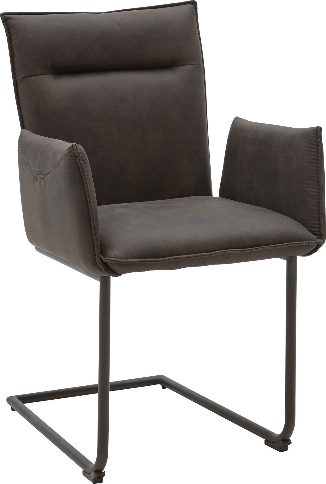 Freischwinger-Sessel in dunklem Stoff, seitliche Perspektive