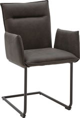 Freischwinger-Sessel in dunklem Stoff, seitliche Perspektive