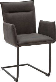 Freischwinger-Sessel in dunklem Stoff, seitliche Perspektive