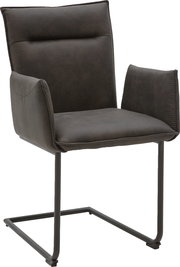 Freischwinger-Sessel in dunklem Stoff, seitliche Perspektive