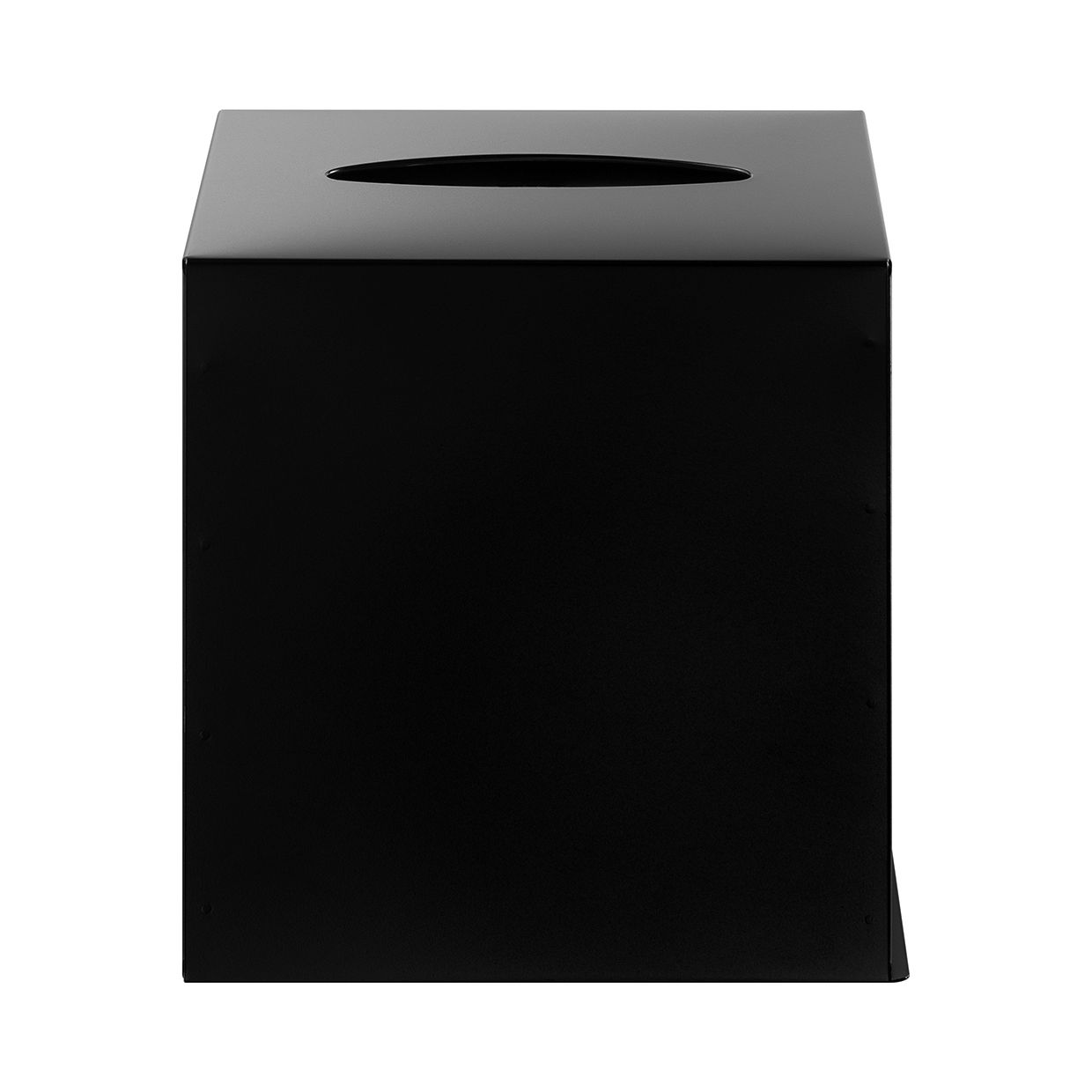 Schwarze Kosmetiktücherbox NEXIO, Vorderansicht, minimalistisch und modern.