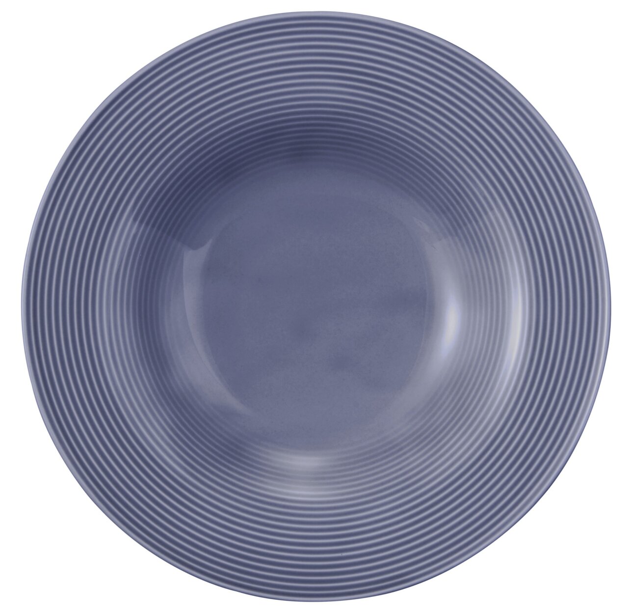 Blauer Pasta- und Salatteller mit geripptem Rand, Draufsicht