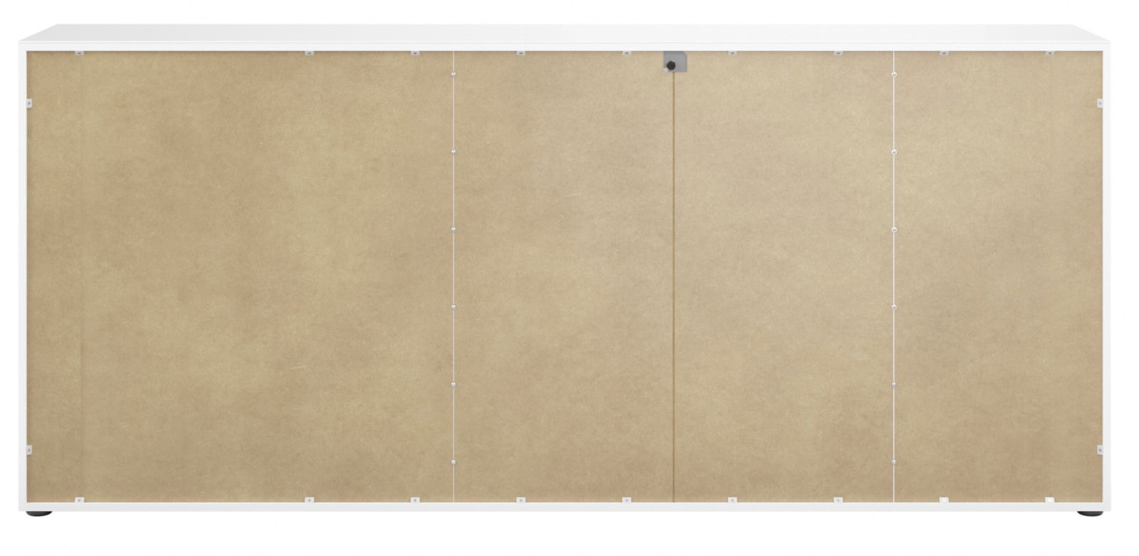 Rückansicht eines XXL-Sideboards mit weißem Rahmen und brauner Rückwand.
