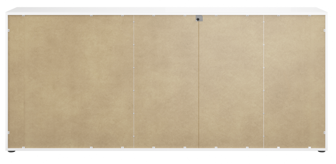 Rückansicht eines XXL-Sideboards mit weißem Rahmen und brauner Rückwand.
