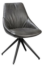 Moderner schwarzer Stuhl mit Lederbezug und Metallbeinen, seitliche Perspektive