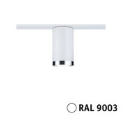 Weißer Schienenspot Tube von PAULMANN in RAL 9003, frontal abgebildet mit silbernem Rand.