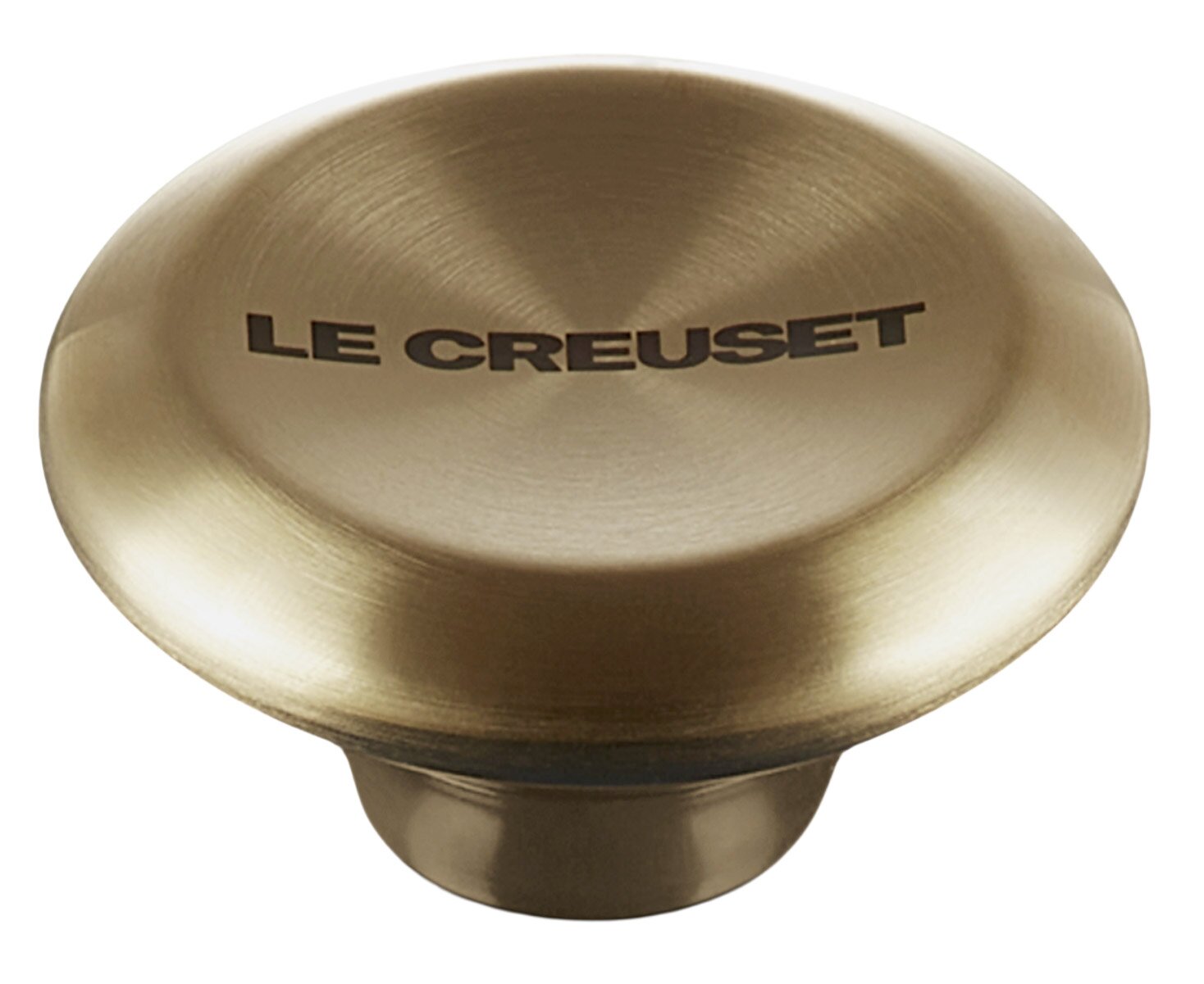 Deckelknopf in Hellgold von Le Creuset, seitliche Perspektive