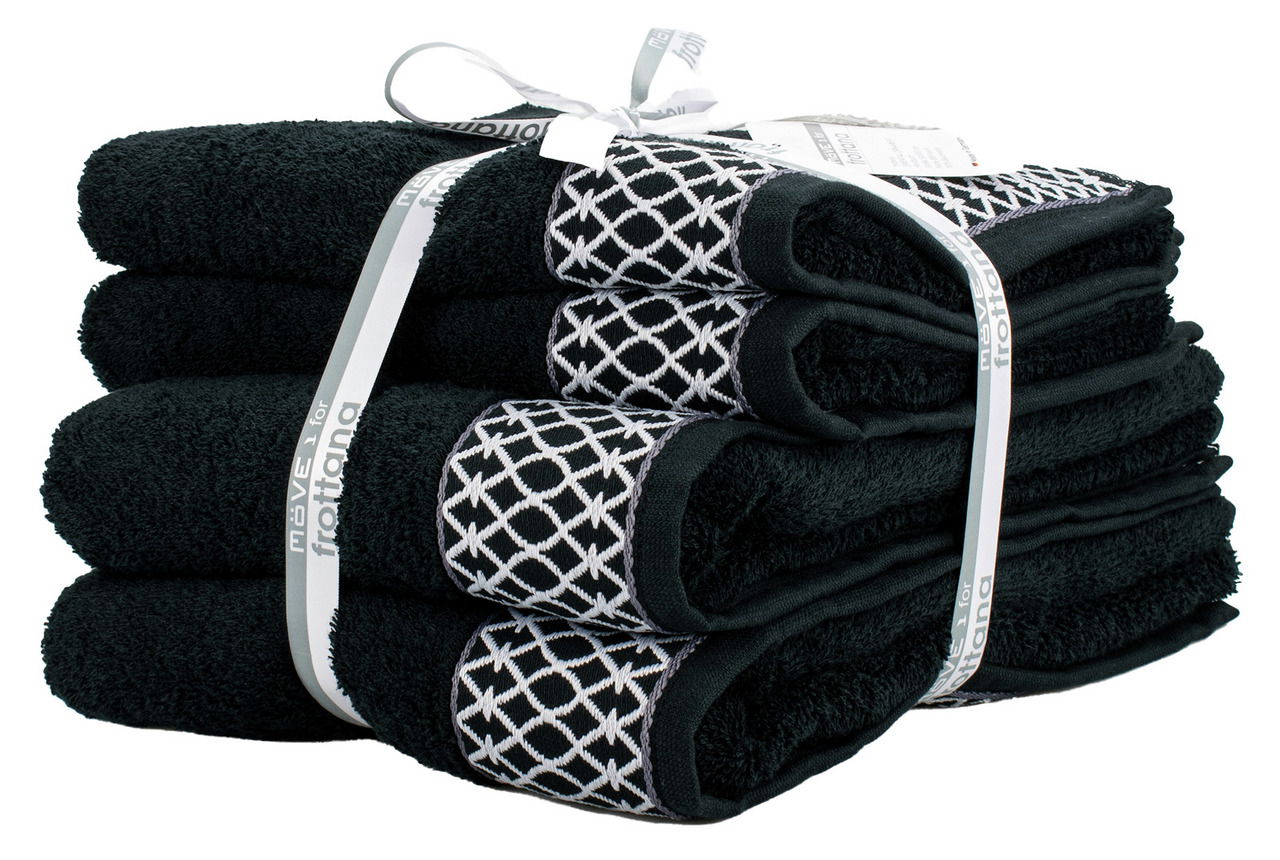Frottana Handtuchset ORIENTAL ORNAMENTS Schwarzes Handtuchset mit dekorativem Muster, seitliche Perspektive