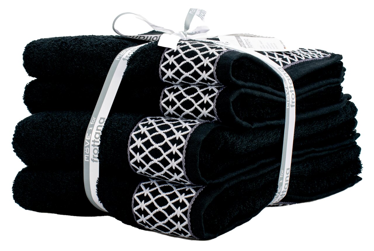 Frottana Handtuchset ORIENTAL ORNAMENTS Schwarzes Handtuchset mit dekorativem Muster, seitliche Perspektive
