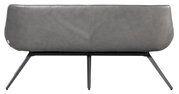 Rückansicht einer modernen grauen Bank mit Metallbeinen.