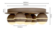 LED-plafondlamp met vijf bolvormige lichtelementen, zijaanzicht