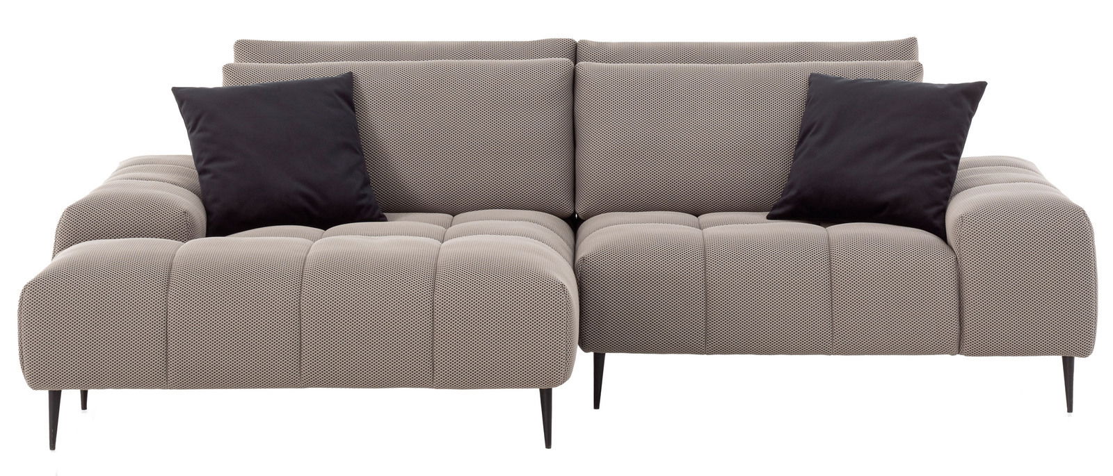 Graue Longchairkombination mit schwarzen Kissen, Vorderansicht