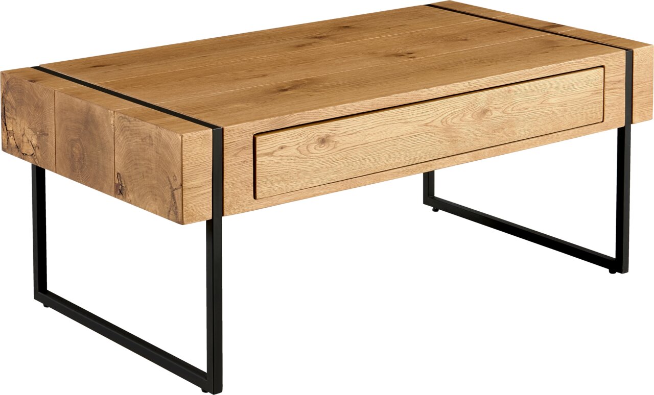 Z2 Salontafel NOEMIE Moderne houten salontafel met zwart metalen onderstel, zijaanzicht