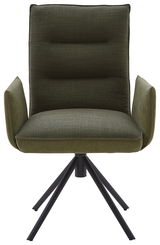 Moderner grüner Sessel mit schwarzem Metallgestell, Frontalansicht