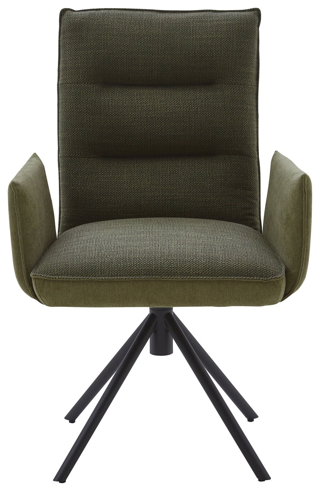 Moderner grüner Sessel mit schwarzem Metallgestell, Frontalansicht